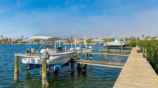 dock area featuring a water view