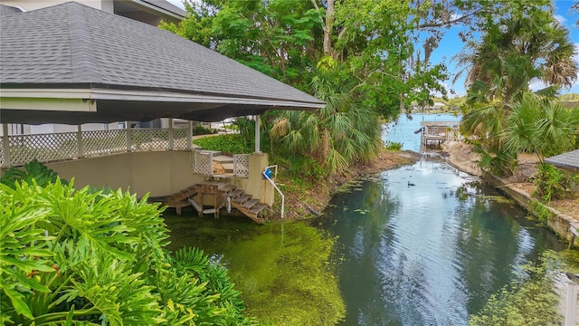 dock area featuring a water view and a gazebo