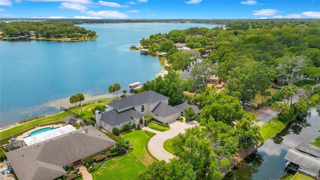 aerial view with a water view