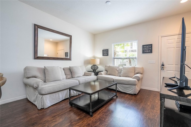 living room featuring dark hardwood / wood-style floors