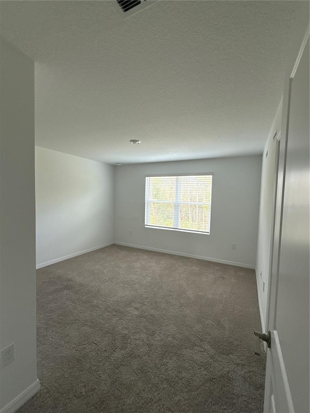 carpeted spare room featuring baseboards and a textured ceiling