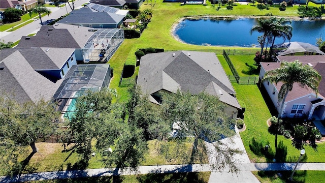 aerial view with a water view