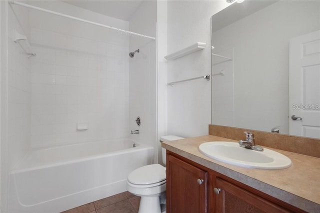 bathroom with toilet, vanity, shower / bathtub combination, and tile patterned floors