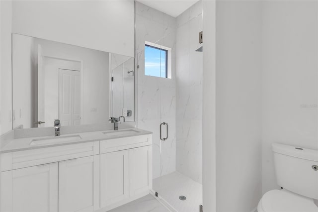 3924 NW 38th St, Cape Coral, FL 33993 - full bathroom with marble look tile flooring, a marble finish shower, and double vanity