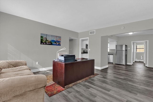 office space featuring dark wood-type flooring