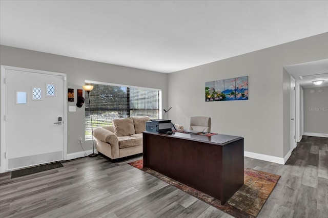 office space with hardwood / wood-style flooring
