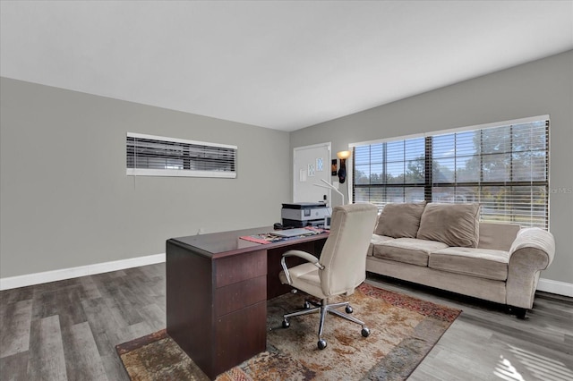 office with wood-type flooring