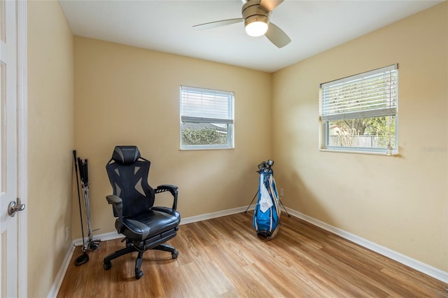 interior space featuring plenty of natural light, baseboards, and wood finished floors