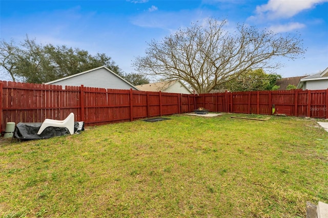 view of yard with a fenced backyard