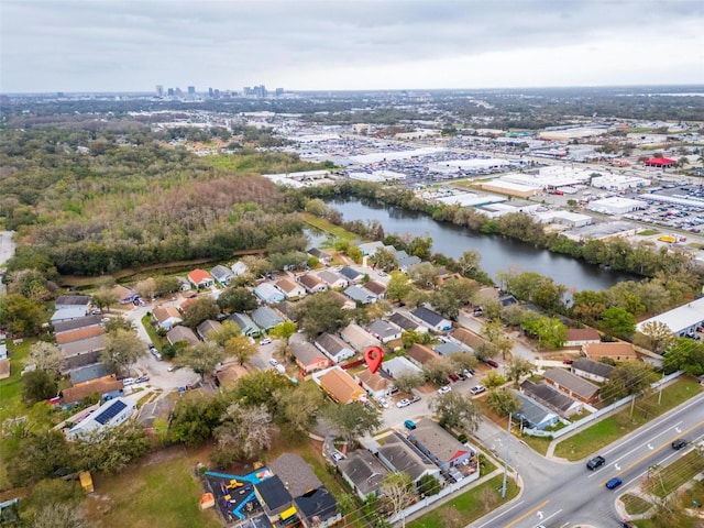 aerial view with a water view and a residential view