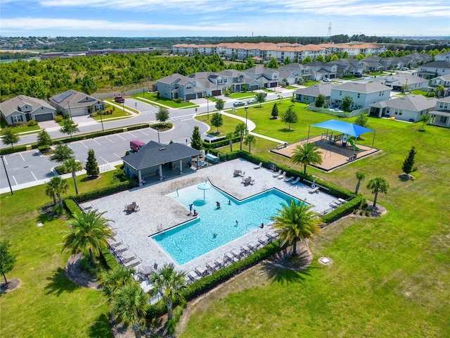 aerial view with a residential view