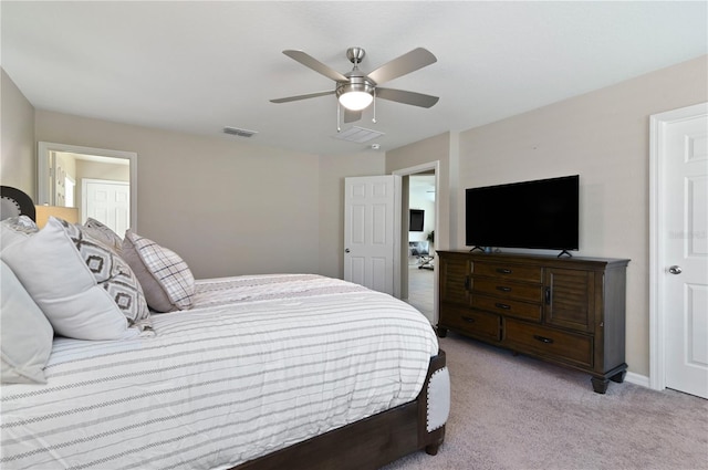 1546 Park Leah Cir, Apopka, FL 32712 - bedroom with light colored carpet, visible vents, ceiling fan, and baseboards