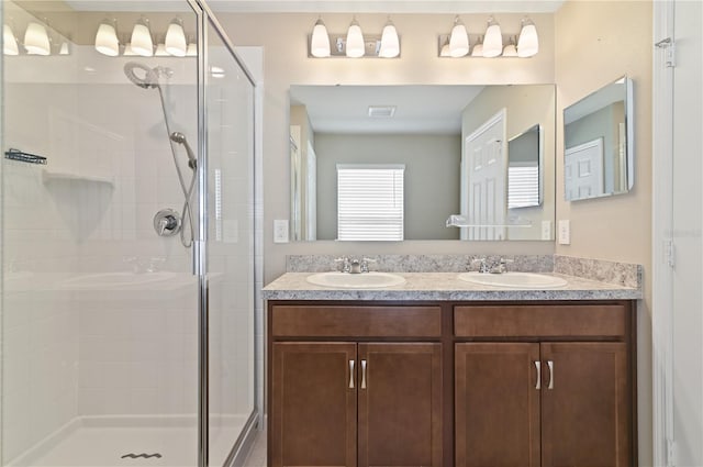 1546 Park Leah Cir, Apopka, FL 32712 - full bath with double vanity, a stall shower, and a sink