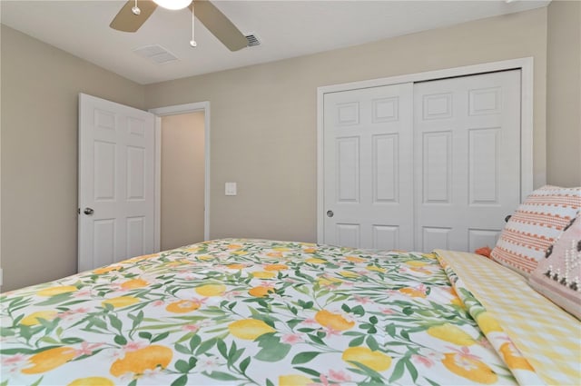 1546 Park Leah Cir, Apopka, FL 32712 - bedroom with ceiling fan, a closet, and visible vents