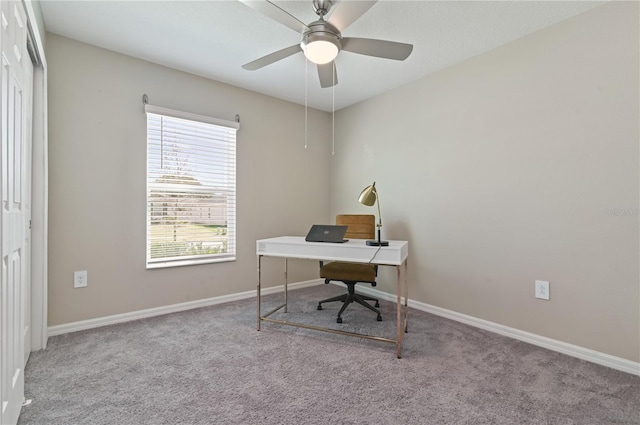 1546 Park Leah Cir, Apopka, FL 32712 - office area featuring a ceiling fan, light carpet, and baseboards