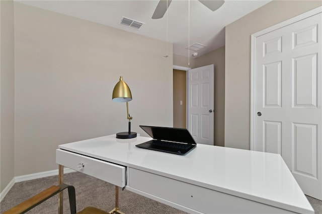 1546 Park Leah Cir, Apopka, FL 32712 - carpeted office with baseboards, visible vents, and a ceiling fan