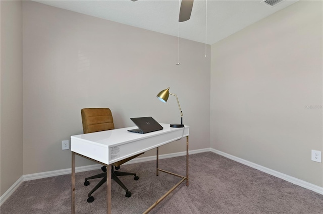 1546 Park Leah Cir, Apopka, FL 32712 - carpeted home office with ceiling fan, visible vents, and baseboards