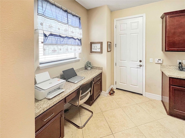 tiled home office with built in desk