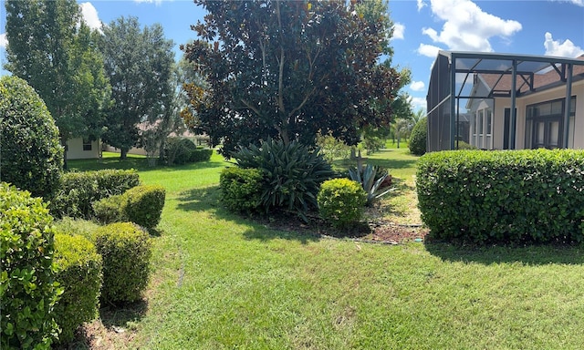 view of yard featuring a lanai