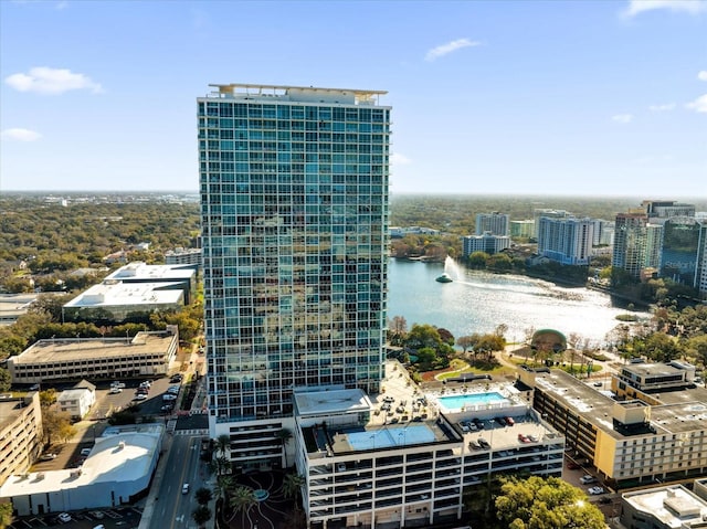 property's view of city featuring a water view