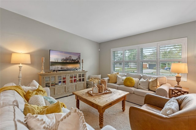 living room with vaulted ceiling