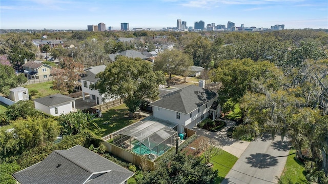 bird's eye view with a city view