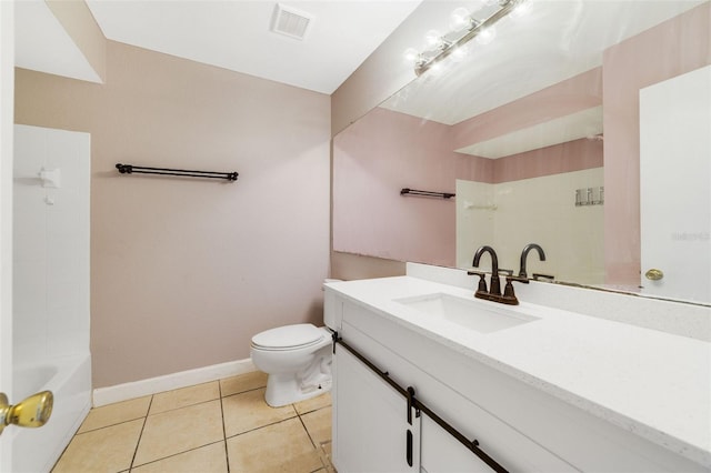 full bathroom featuring tile patterned floors, toilet, vanity, and shower / bathtub combination