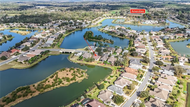 drone / aerial view featuring a water view