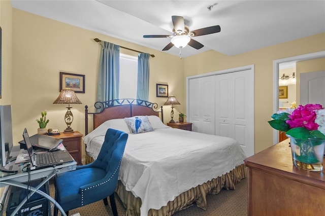 bedroom featuring a closet and ceiling fan