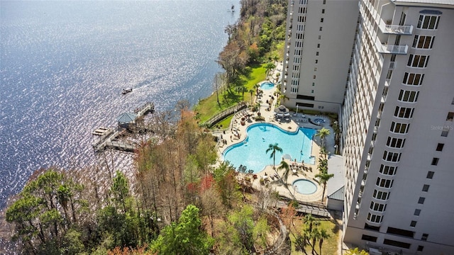 aerial view featuring a water view