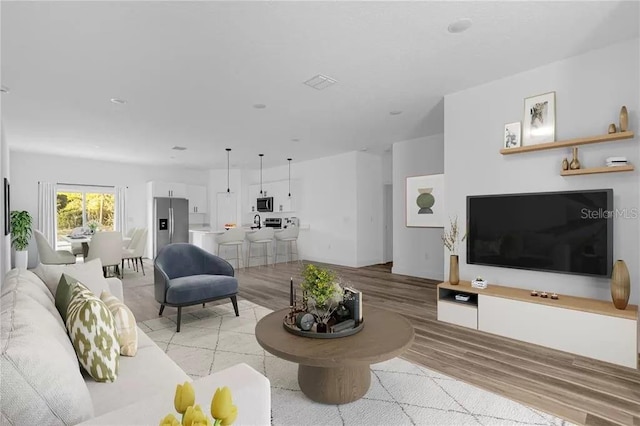 living room featuring light wood-style floors