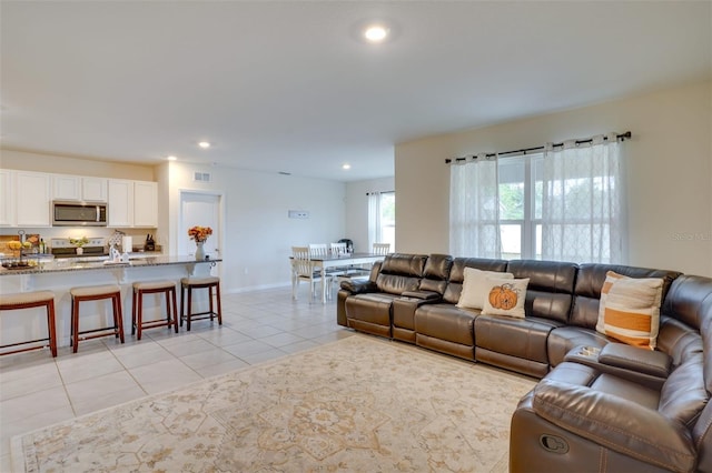 view of tiled living room