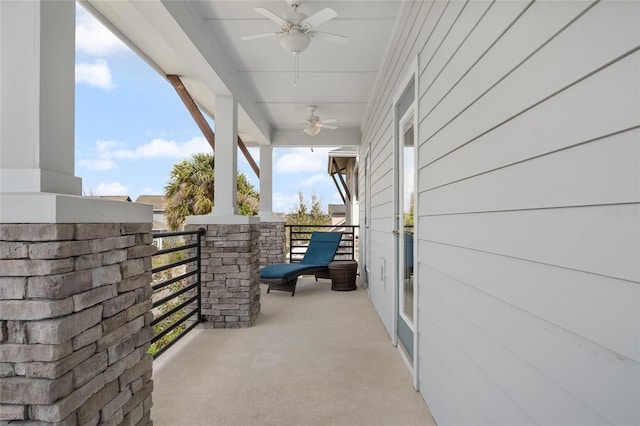 balcony with a ceiling fan