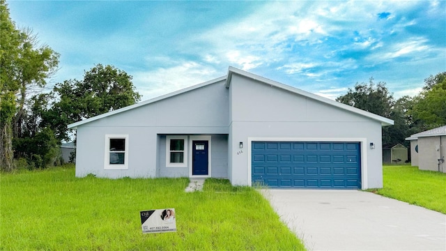 656 Marion Oaks Mnr, Ocala, FL 34473 - view of front of property with concrete driveway, a garage, a front lawn, and stucco siding