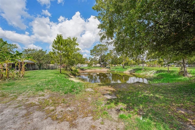 view of yard with a water view