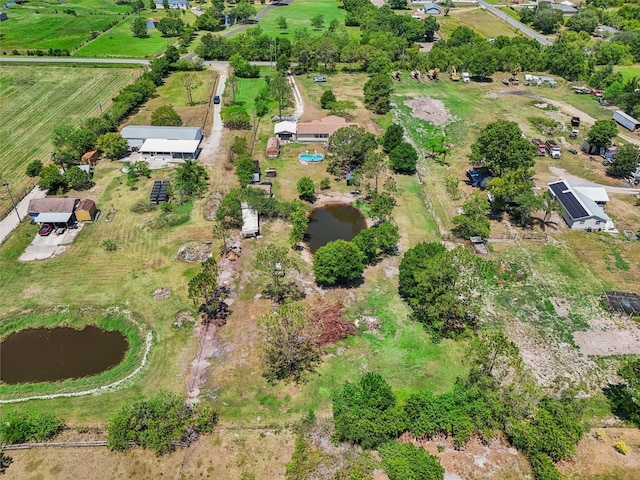 aerial view featuring a water view and a rural view