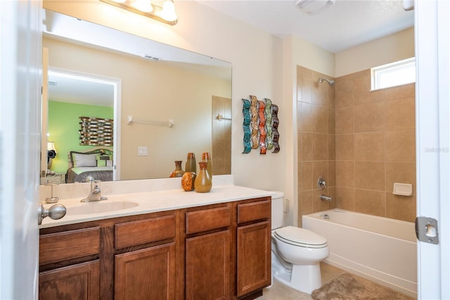 bathroom featuring visible vents, toilet, connected bathroom, shower / tub combination, and tile patterned flooring