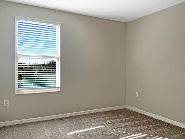 carpeted empty room with a wealth of natural light and baseboards