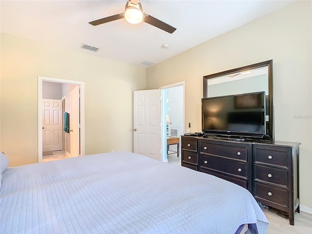 bedroom with visible vents and ceiling fan