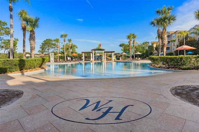 view of swimming pool with a gazebo