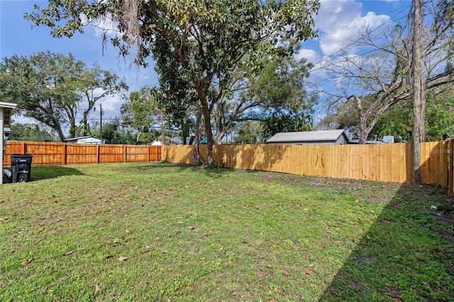 view of yard featuring a fenced backyard