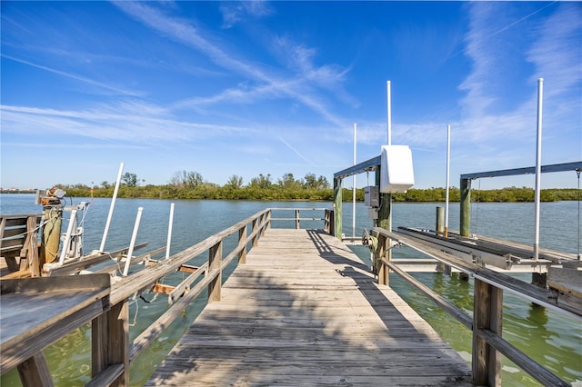 view of dock featuring a water view and boat lift