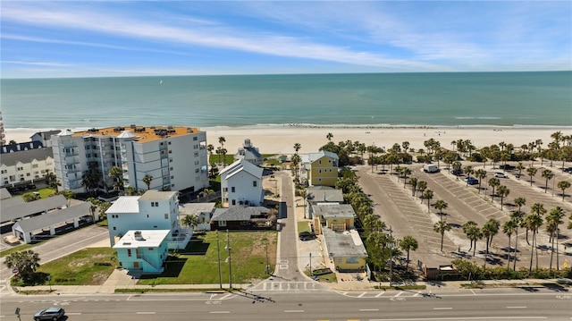 bird's eye view with a view of the beach and a water view