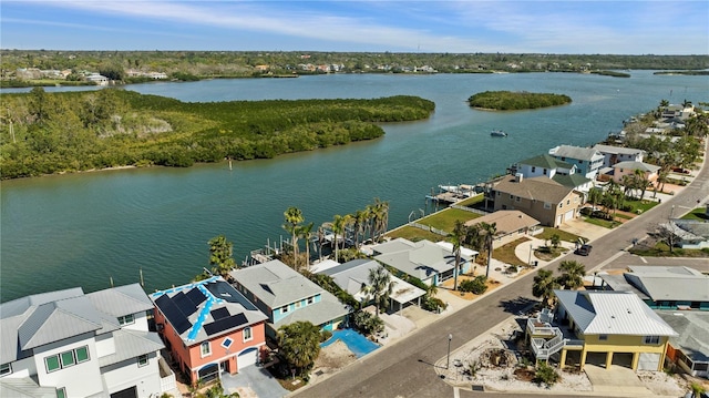 aerial view featuring a water view and a residential view