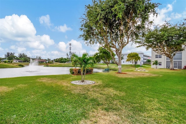 view of yard with a water view