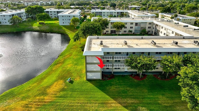 aerial view featuring a water view