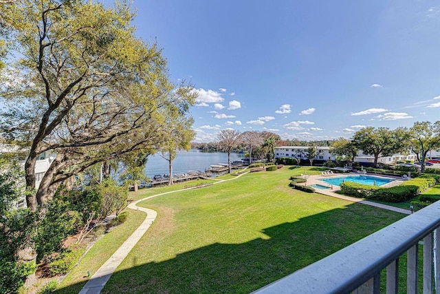 view of yard with a water view