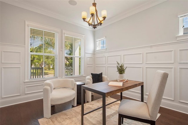 dining area with a chandelier, a decorative wall, and plenty of natural light