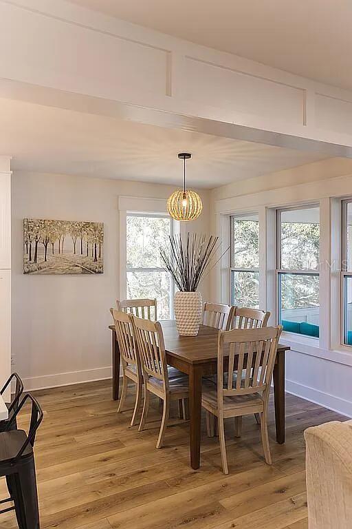 dining space featuring wood-type flooring