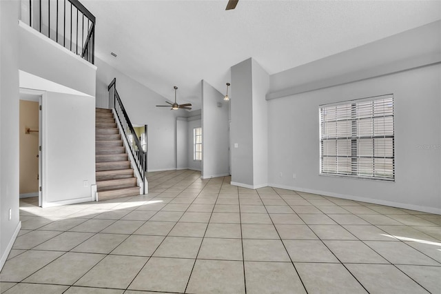 1008 Birkdale Trl, Winter Springs, FL 32708 - empty room featuring ceiling fan, stairway, baseboards, and light tile patterned floors